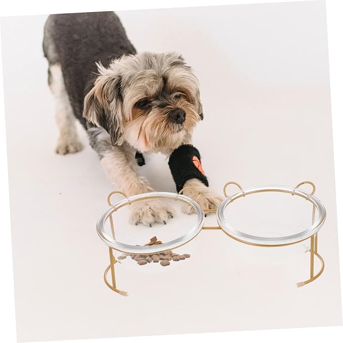 HANABASS Elevated Double Glass Cat Bowl Set with Iron Rack Durable PET Food Dish for Cats and Dogs Sturdy and Stylish Bowls for Feeding and Watering Pets