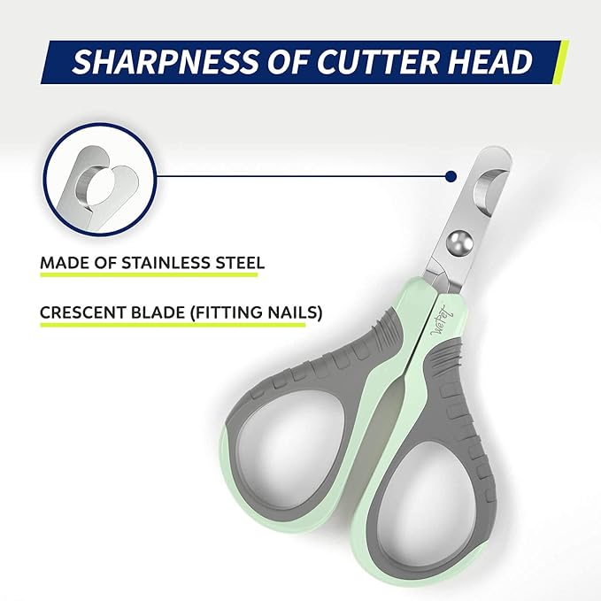 WePet Pet Nail Clippers U07.1, Professional Claw Trimmer, Bended Scissor Special for Cats, Kittens, Dogs, Puppies, Small Animals, Grey/Tea Green