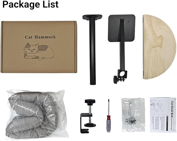 Cat Desk Bed, 360° Rotating & Height Adjustable Cat Hammock, Metal Bracket Supports to 40 lbs, Removable&Washable, Kitten Bed for Desk