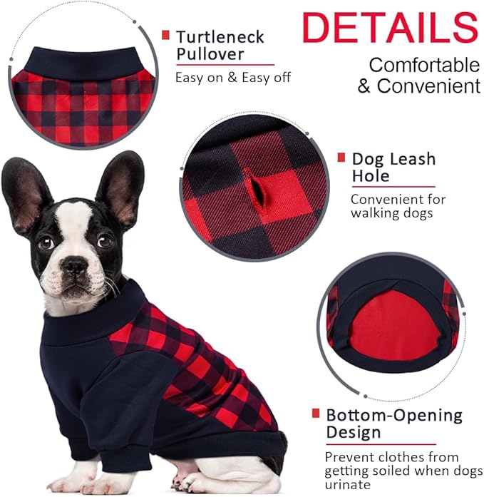 Ugly Christmas Dog Sweater – Soft & Warm Turtleneck Dog Outfit with Leash Hole, Cold-Weather Coat for Dogs & Cats, Perfect for Christmas (Red & Navy Blue, Small)