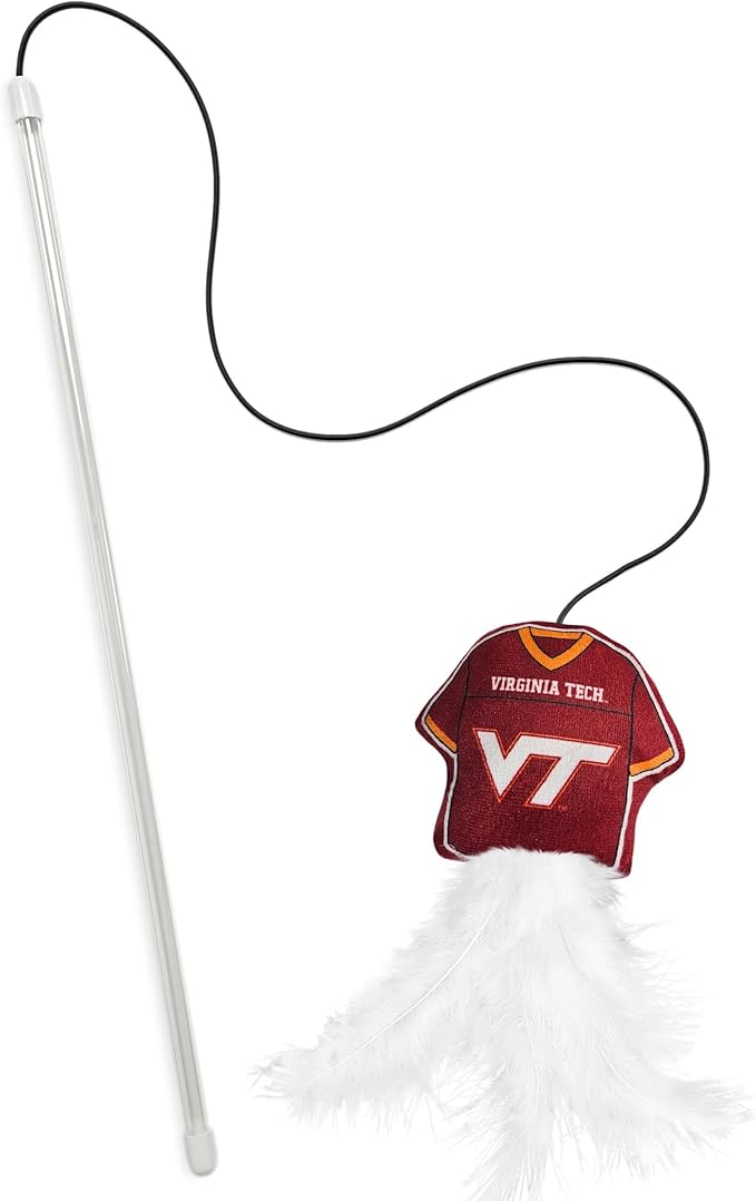 NCAA Virginia TECH Hokies Team Jersey Wand with CAT NIP, Cat Toy Jersey Shaped Plush Teaser Toy for Cats & Kittens - Interactive Pet Toy for Play & Exercise