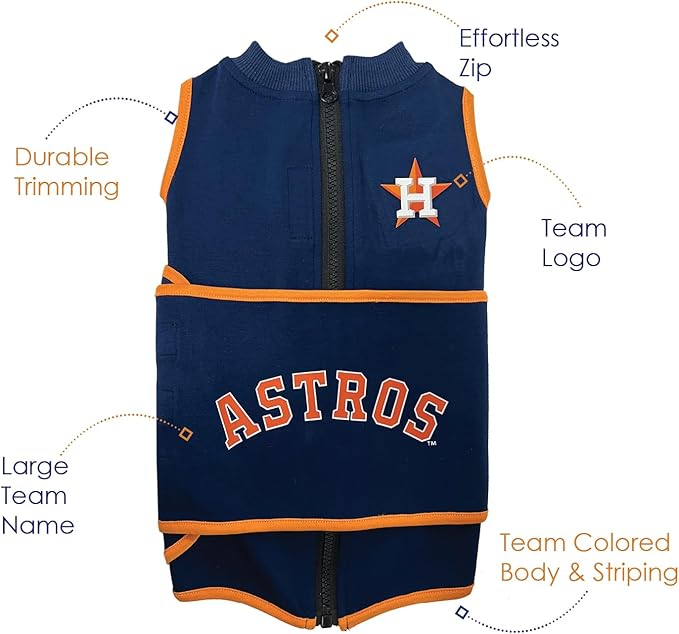 MLB Houston Astros Dog Anxiety Shirt Calming Soothing Vest, for Dogs & Cats with Anxiety, Fears, Fireworks, Loud Noises, Dark, Lonely Keeps Dogs Calm & Feeling Safe, Relaxing Jacket, Large