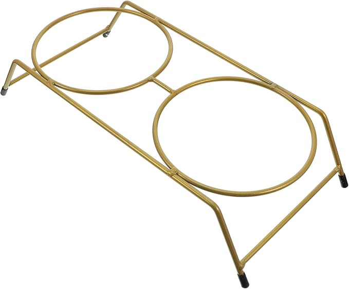 OUNONA Elevated Cat Bowl Stand Iron Feeder Bracket with Anti-Skid Base, Dual Raised Bowls for Cats and Kittens, Gold Pet Feeder Rack for Indoor Feeding and Watering