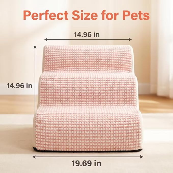 Dog Stairs for Small Dogs，35D Pet Stairs Steps 15” H with Durable Non-Slip Waterproof Fabric Cover, Slope Stairs to Bed for Small Dogs and Cats or Pets Joints, 3 Step Dog Ramp for Couch and Bed