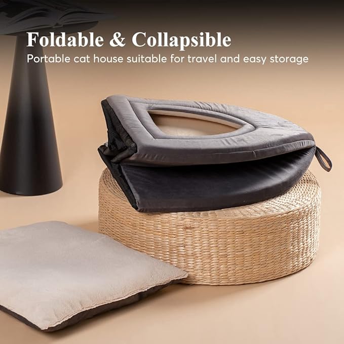 KASENTEX Cat Bed for Indoor Cats, 2-in-1 Cat House Pet Supplies for Large Cat or Small Dog - Animal Cave, Cat Tent with Removable Washable Pillow Cushion (Dark Grey, 19x19x19)