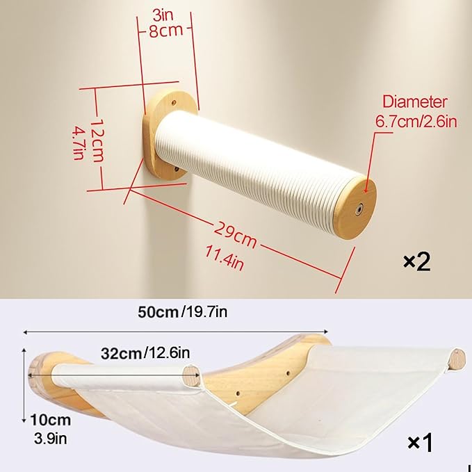 Cat Wall Furniture, Cat Wall Steps with Hemp Rope Covered, Cat Wall Stairs, Wall Mounted Cat Hammock, Cat Shelves for Sleeping, Climbing and Lounging (Color : 3 Piece Set)