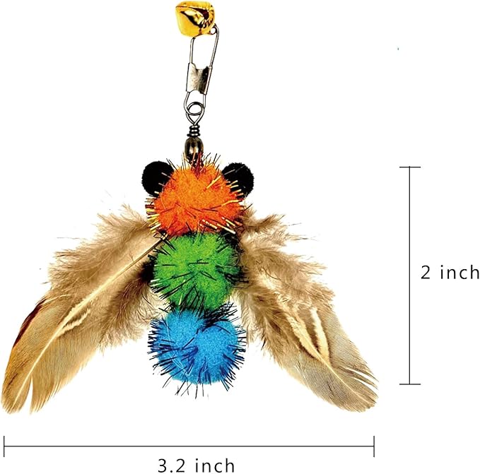 miwoowim 6 PCS Insect Bees,Feather Cat Toys, Kitty Wand Toy Refill,Cat Toy Wand Replacement Attachments,Kitten Feather Refills,Insect Interactive Teaser Wand Feathers