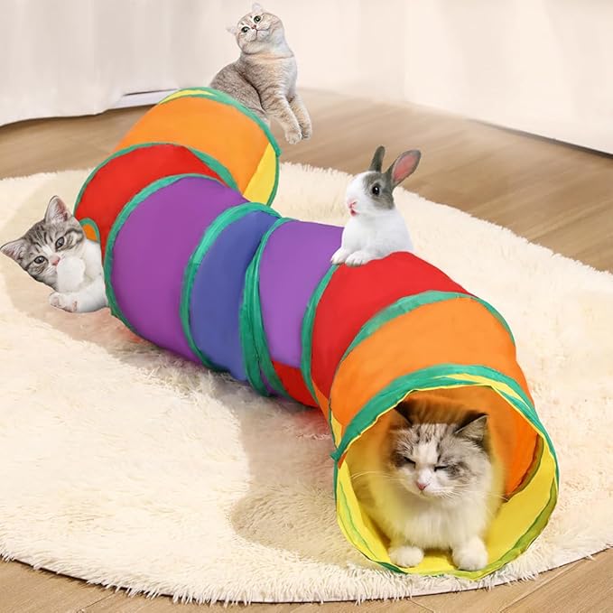 Cat Tunnel Tube Toy Collapsible 2 Way Rainbow, Pet Tunnels for Indoor Cats, Long Tubes for Kitten, Puppy, Rabbit, Interactive Toys for Fun Playtime & Exercise