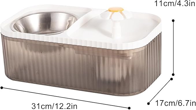 Cat Water Fountain and Food Bowl 2-in-1 Automatic Pet Water Dispenser with Flower Smart Pump USB Cat Waterer Fountain Cute Cat Food and Water Bowl Set for Cats Kitty Dogs Multiple Pets(White)