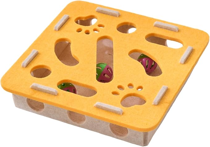 Interactive Cat Puzzle Feeder Toy - Felt Maze Box with 3 Jingle Balls for Indoor Cats, Kittens to Adults - Mental Stimulation, Slow Feeding & Fun Exercise Encourages Natural Hunting Instincts