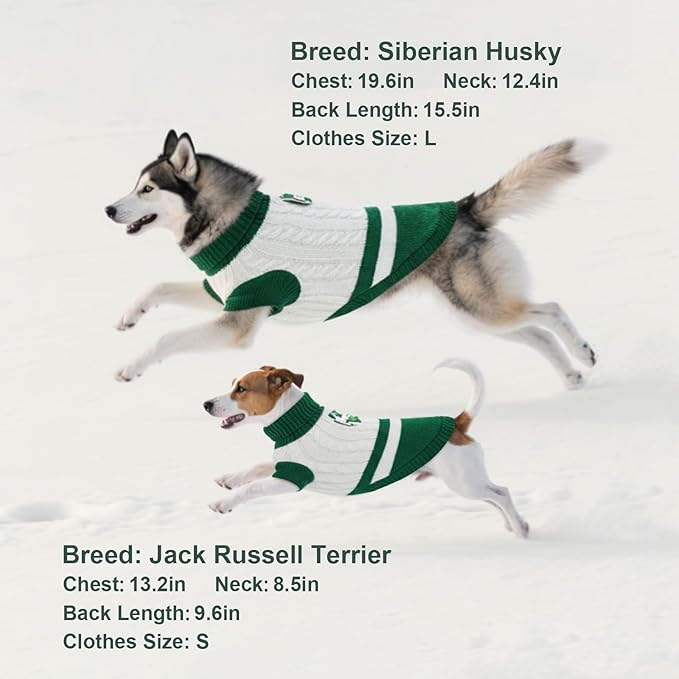 Dog Sweater Knitted for Small to Large Dogs Boy Girl, Classic Turtleneck Dog Christmas Sweaters, Warm & Soft Pet Clothes for Winter (Love Green, S)