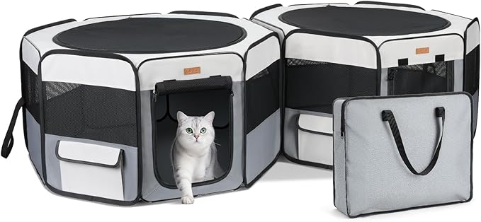 Lekereise 2-in-1 Large Cat Playpen, 65" * 19.7"in Portable Pet Playpen, Dog Playpen Indoor Outdoor for Cats, Puppies, Detachable into 2 Separate Playpens, with a Carry Bag