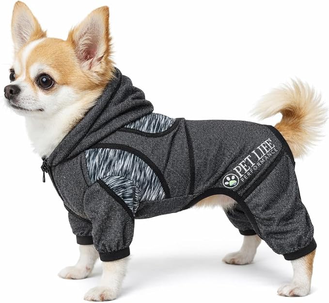 Pet Life ® Active Pawsterity Mediumweight 4-Way-Stretch and Quick Dry Yoga Fitness Year-Round Hooded Tracksuit Dog Sweater