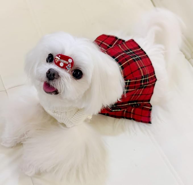 White Embroidery Snowflake Ugly Vintage Knit Reindeer Holiday Festive Christmas Dog Sweater Dress for Puppy,X-Small (XS) Size Back Length 9"