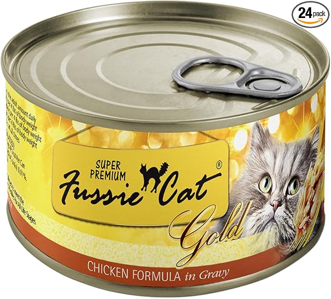 Fussie Cat Super Premium Chicken with Gravy Grain-Free Wet Cat Food - 5.5oz Cans - Case of 24 Cans (Chicken Formula with Gravy)