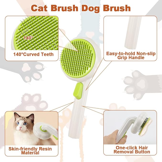 Self-Cleaning Grooming Brush, with 2 PCS Dematting Comb for Dog, Skin Friendly, Non-Slip Handle, Cat Brush for Long Haired Cats & Dogs, Pet Supplies Hair Remover Tool