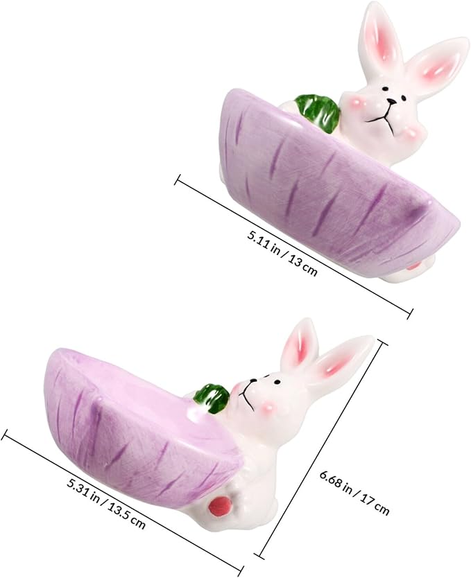 Ceramic Cat Bowl and Dog Feeding Dish, Purple Non-tip Wear-Resistant Pet Floor Bowl, Cute Bunny Design for Indoor Feeding and Watering Supplies