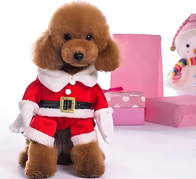 NACOCO Pet Christmas Costumes Dog Suit with Cap Santa Claus Suit Dog Hoodies Cat Xmas Costumes (Red, L)