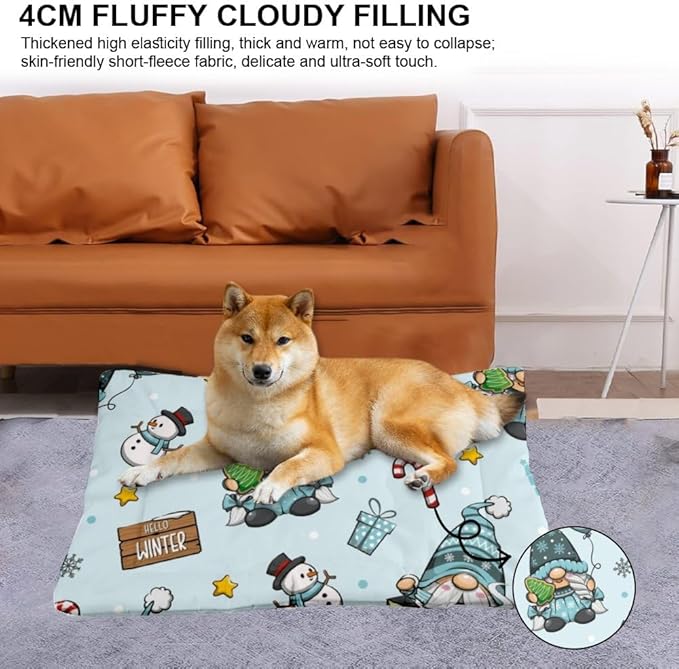 Festive Winter Pattern Print Pet Bed Mat Easy to Clean Dog Bed Mat for Dog Crate Warm Non- Slip Bottom Pet Supplies for Dogs Multi- Scenario Crate Gift Printed Cat 24× 18 Inch