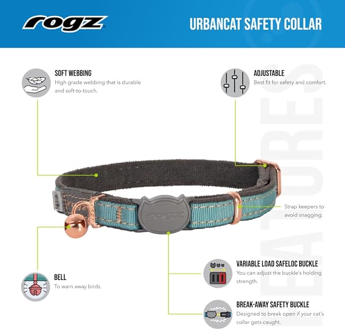 Rogz Urban Cat Safety Collar Small/Medium - Olive Twist