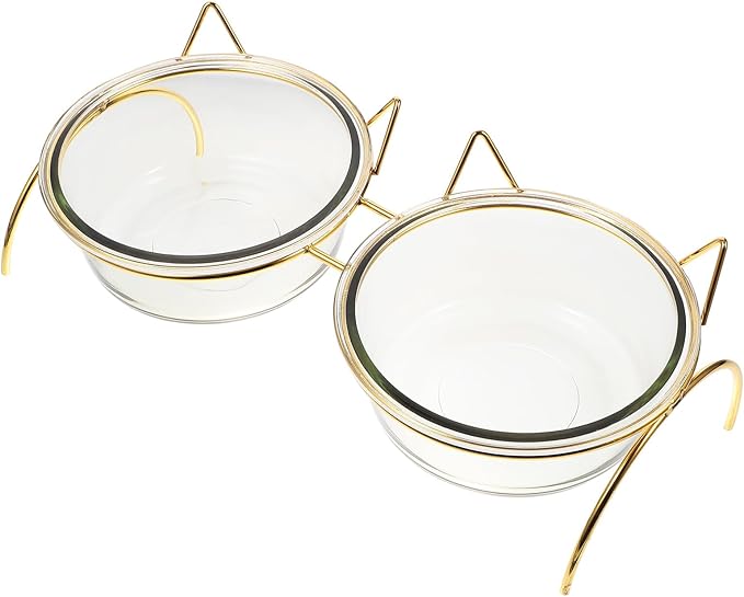 ELEOUTI Angled Cat Feeding Bowl Set with Neck Protection Double Bowls with Iron Raised Stand for Cats Suitable for Home Feeding and Watering