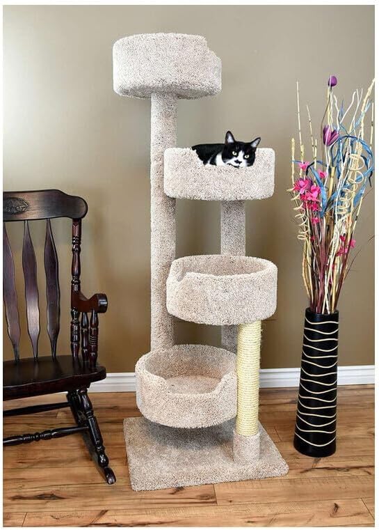 HomeStock Cat Tower Large Multi-LevelCarpeted Cat Tree with Scratching PostsCat Furniture for Indoor Cats Beige