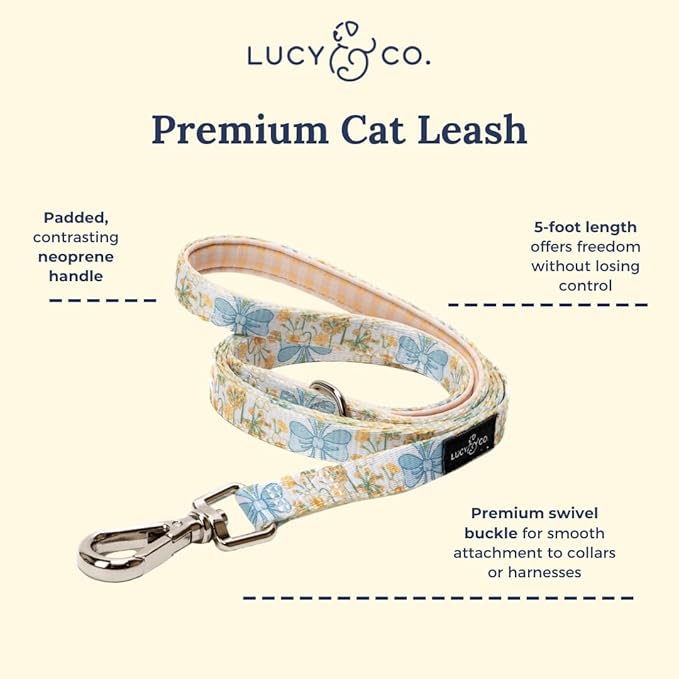 Lucy & Co. Sunshine and Daffodils Step-in Cat Harness and Leash Set Bundle, Breathable & Adjustable Harness for Cats, Kittens & Small Dogs, Lightweight & Secure and Dual Leash Clips – Large