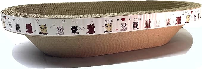 Oval Cat Scratching Basket – Corrugated Cardboard Cat Scratcher & Lounger, 17.5” x 11.75” x 3.5”