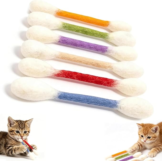 Cotton Swabs Cat Toys with Catnip,6Pack Giant Kitten Chew Sticks for Indoor Boredom,Durable Big Kitten Chew Dental Teething Ropes,Big Interactive Felt Kitty Kicker Play Lover Gift Accessories (Mix)