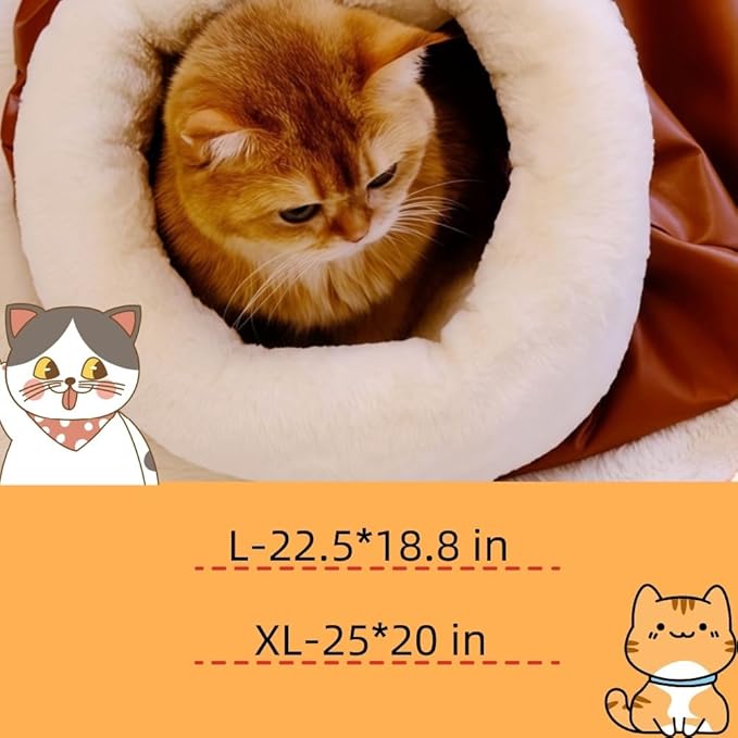 Winter Warming Cat Sleeping Bag，Soft Plush Sleeping Bag for Indoor Cats，Cozy Pet Nest for Cats and Dogs, Portable Calming Pet Nests，Cat Cave Bed Self Warming (Leather, Large（22.5 * 18.8 in）)