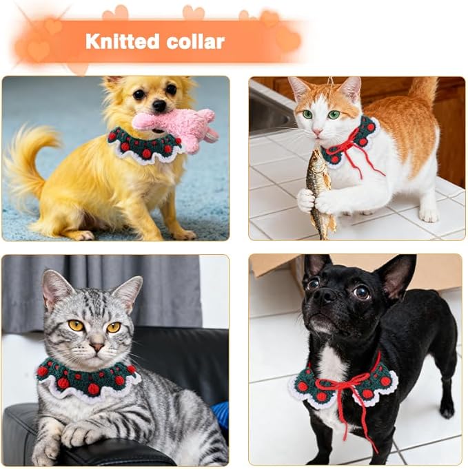 Christmas Cat Collar Accessories Outfit Small Dogs Bib for Drool Eating Cats Birthday Bib Gifts for Cats Costume Saliva Towel Holiday Cat Bandana Collar Scarf Dog Bibs for Small Dog Neck Scarf Knitted