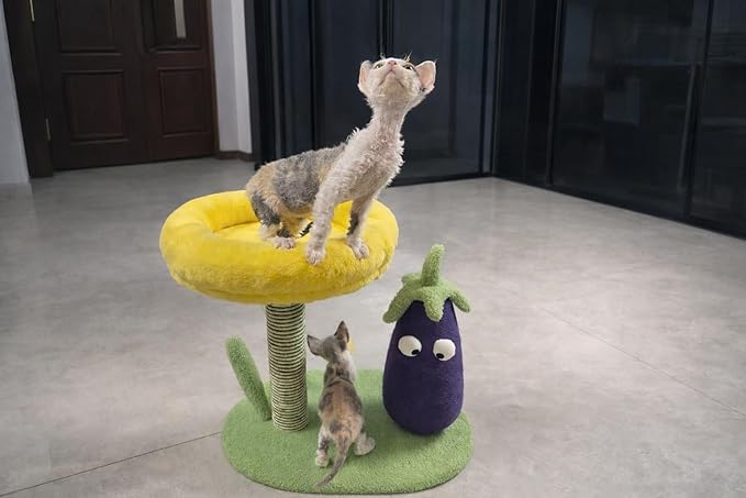 PW CO Designer Eggplant Cat Lounge – Sculptural Aesthetic Furniture – Premium High-Density Scratcher & Ergonomic Pet Bed for Modern Interiors