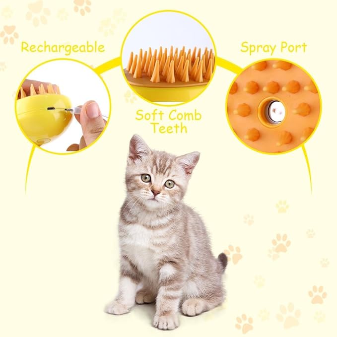 MangoMist 3-in-1 Cat & Dog Steam Brush – Self-Cleaning Pet Grooming comb for Shedding, Detangling & Massage – Steamy Hair Removal Brush for Cats & Dogs