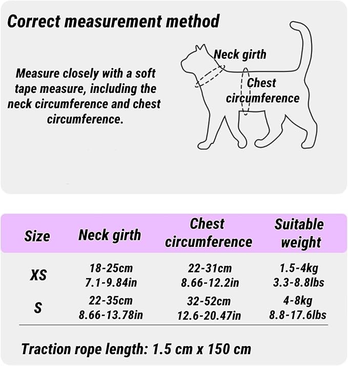 Cat Harness and Leash Set with AirTag Holder, Reflective,Soft Adjustable Kitten Harnesses for Small Medium Large Cats, XS-S (Rose Pink, S：8.8-17.6lbs)