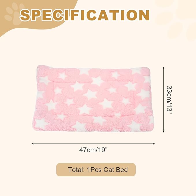 Dog Cat Bed Mat, Soft Coral Fleece Pet Cushion Pad with Cute Stars Print, Warm Washable Pet Bed 19x13 Inches, (Pink), Intended for Medium Small Dog Cat