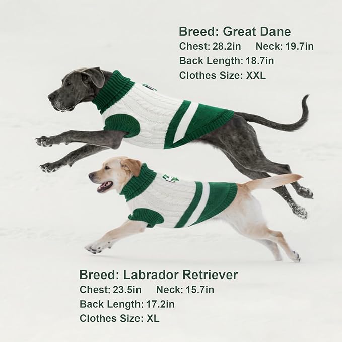 Dog Sweater Knitted for Small to Large Dogs Boy Girl, Classic Turtleneck Dog Christmas Sweaters, Warm & Soft Pet Clothes for Winter (Love Green, XL)