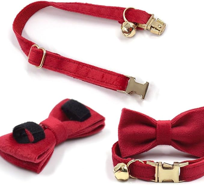 Personalized Cat Collar with Bell, Engraved Text and Icon, Matching Bow Tie Option, Fancy Velvet Pet Collar with Metal Buckle, Options, Custom Gift for Kitten