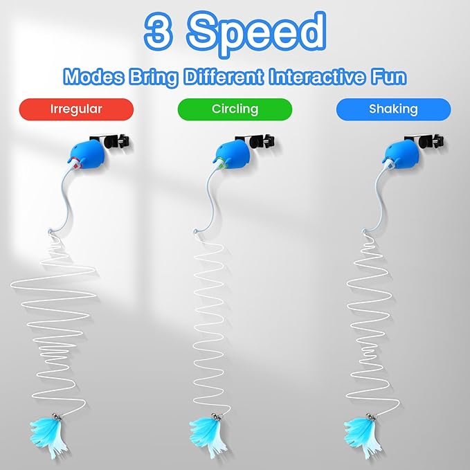 Cat Toys Interactive for Indoor Cats, Rechargeable Toy Hanging Door Electric with 4pcs Feathers Toys for Bored Kittens (Blue)