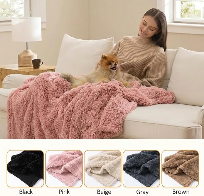 Pink Fluffy Throw Blankets for Couch Calming Pet Blanket for Cats Faux Fur Small Sofa Covers for Doggies Cozy Soft Puppy Mats (Pink, XS-28x20in)