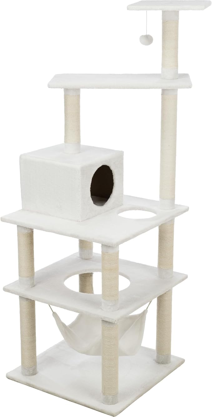 TRIXIE Abby 63.5" Cat Tower, 4-Level Sisal & Plush Cat Tree, Cat Scratcher, Condo, Hammock, Platforms Dangling Cat Toy