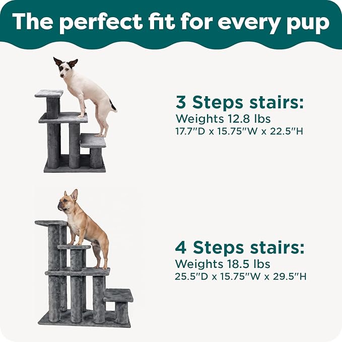 Furhaven Steady Paws Multi-Step Pet Stairs for High Beds & Sofas - Gray, 4-Step