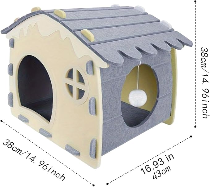Felt Cat House Sleeping Bed Cozy Hideaway for Small Large Cats Bunny Scratch Resistant Pet Furniture- Grey