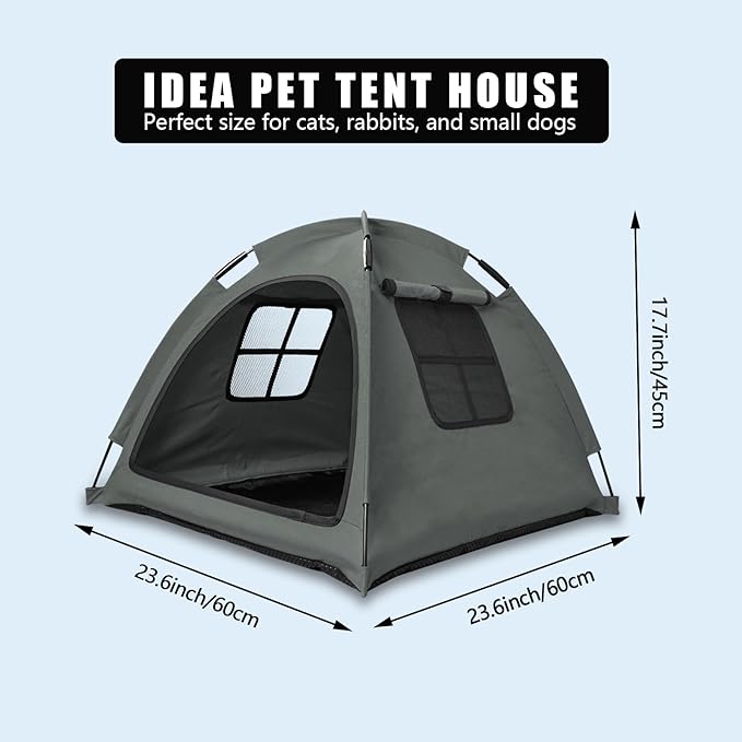 Anti-Anxiety Open Pet Tent, Calming Hideaway Monitoring Bed for Cats & Small Dogs, Breathable Mesh, Tool-Free Setup, Indoor Outdoor Travel, Grey