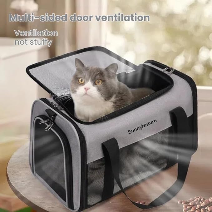Cat Dog Carrier for Small Medium Pets up to 18 Lbs, Lightweight Portable Cat Carrier Bag, TSA Airline Approved Carrier, Carry Bag for Flight, Soft Sided Cat Bag for Travel (17x11x11 Grey)