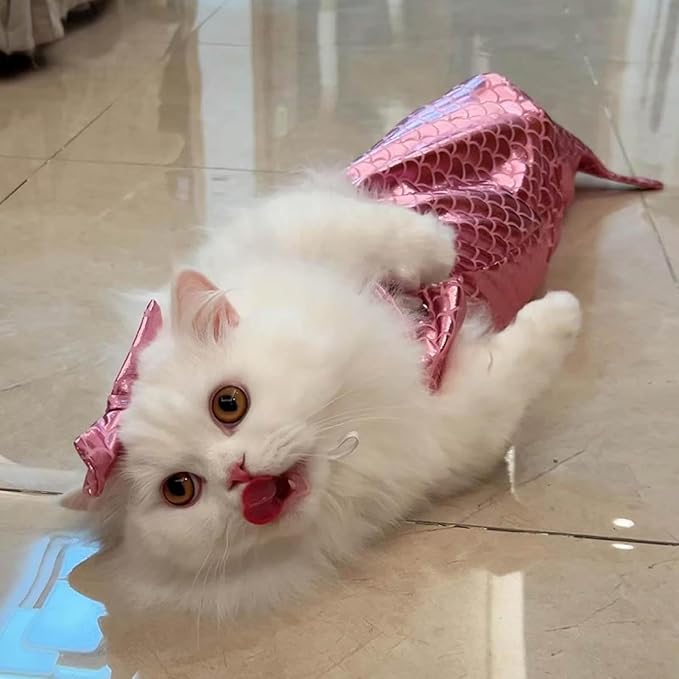 Generic cat Mermaid Costume, Mermaid Tail for Cats, Mermaid Tail Clothes Sequin Mermaid Dress, Comfortable & Soft Dog Outfit, Funny Pet Costumes for Cat and Dog, Pink