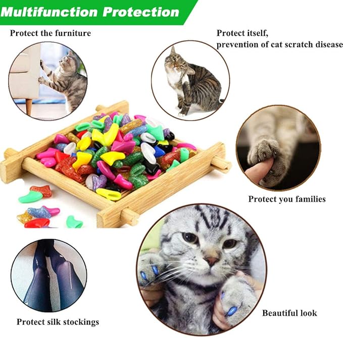 VICTHY 100pcs (10 Colors) Cat Nail Caps, Cat Claw Caps Cat Nail Covers with Adhesive Glue and Applicators (XS)