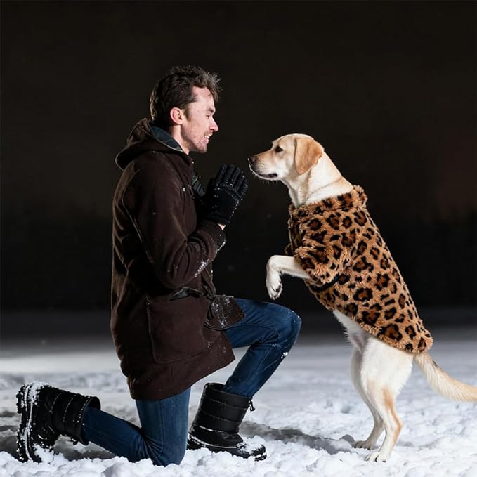 Leopard Print Dog Sweater – Stretchy Fleece Dog Turtleneck Sweatshirt for Puppies & Cats, Soft & Warm Pet Winter Clothes for Small, Medium & Large Dogs (Coffee Brown, X-Small)