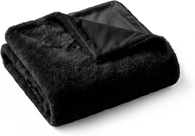 4 Cats & Dogs Leak Resistant Mini Faux Fur Throw, Soft European Faux Fur Pet Blanket, Velvet Backing, 40 x 30 Inch Cozy Furniture Protector for Pets, Machine Washable (Black)
