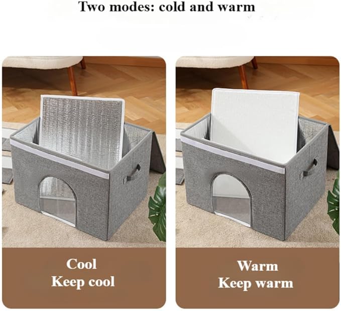 Large Collapsible Coconut Brown Pet House for Indoor Cats and Medium/Small Dogs with Plush Ball Toy – Foldable Living Room Ottoman Cat Condo(Green)