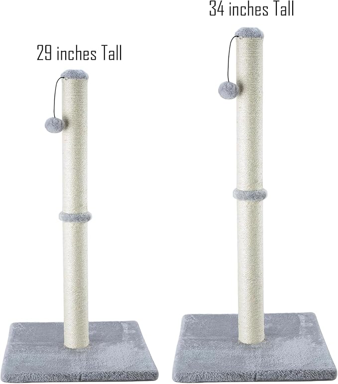 Dimaka 34" Tall Cat Scratching Post for Large Cats and Kittens, High Vertical Scratcher with Premium Natural Sisal Rope and Interactive Hanging Ball for Indoor Cat(Grey, 34 inches for Large Cats)